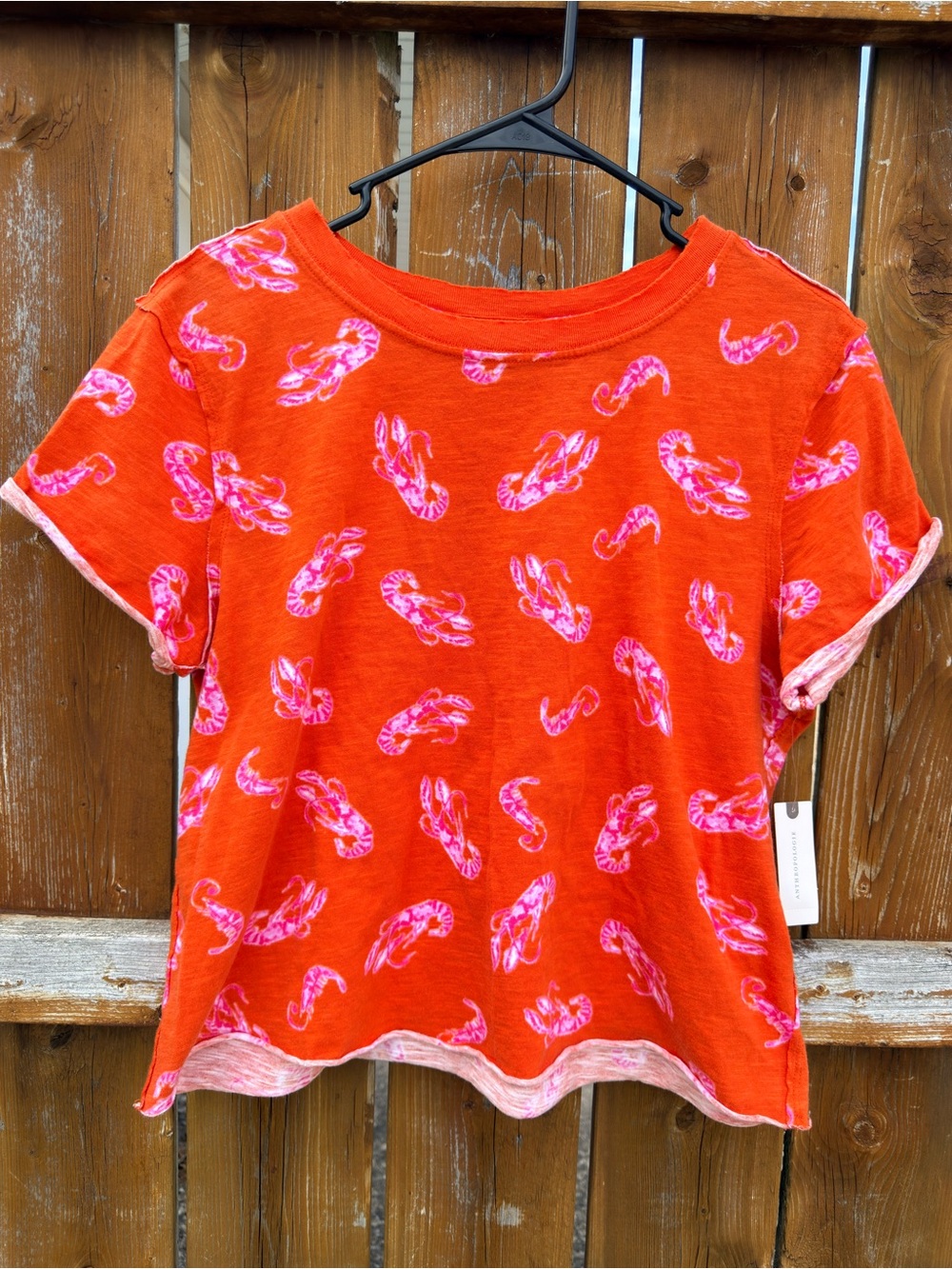 Anthropologie Orange Tee with Pink Lobster Print